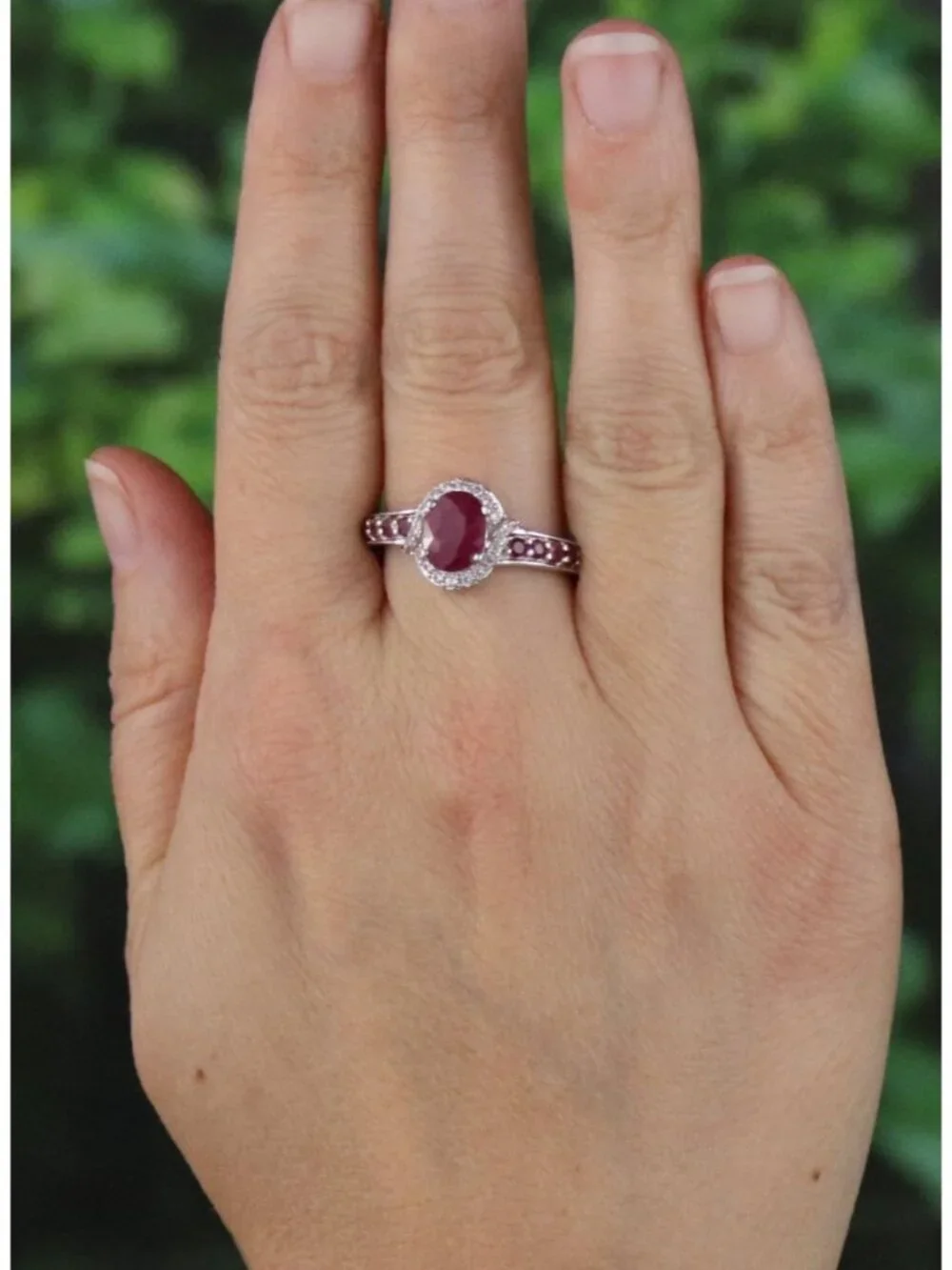 Sterling Silver Ruby and White Zircon Ring Size 9
